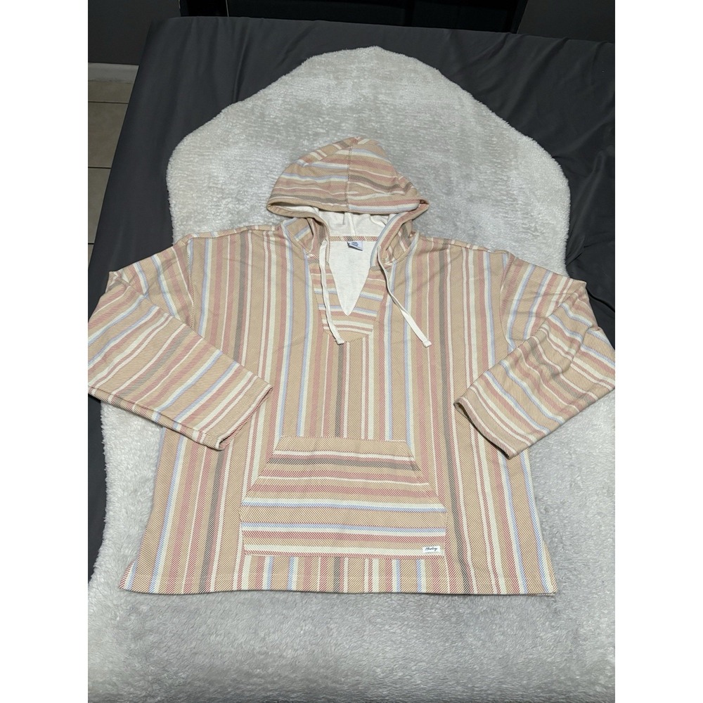 Hurley Women's Baja Hoodie OG Hooded Poncho Striped Surf Pullover Tan XXL NWT